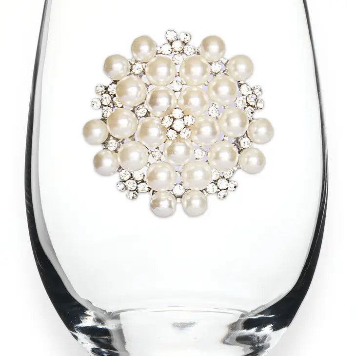 Jeweled Stemless Wine Glass - Diamond Pearl