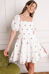 Cherry Mini Dress - White