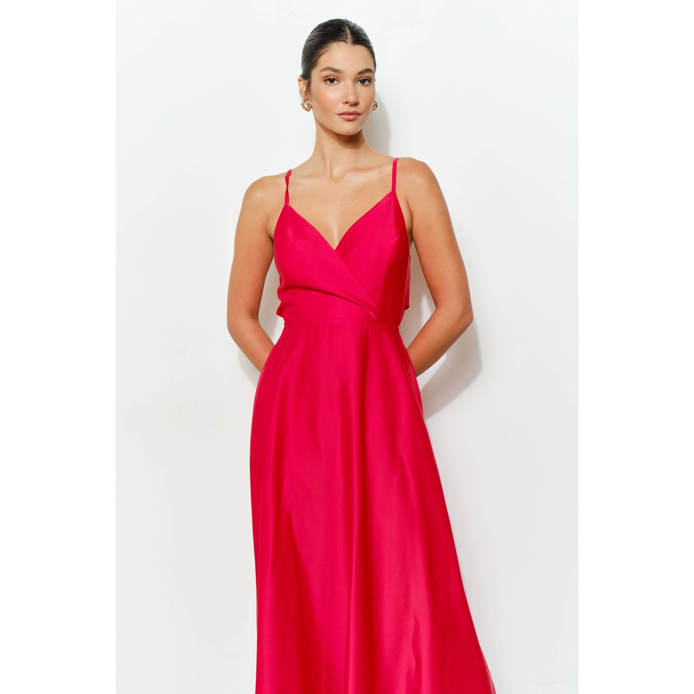 Elaine Satin Midi Dress - Red