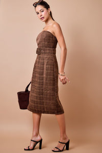 Strapless Tweed Midi Dress - Espresso