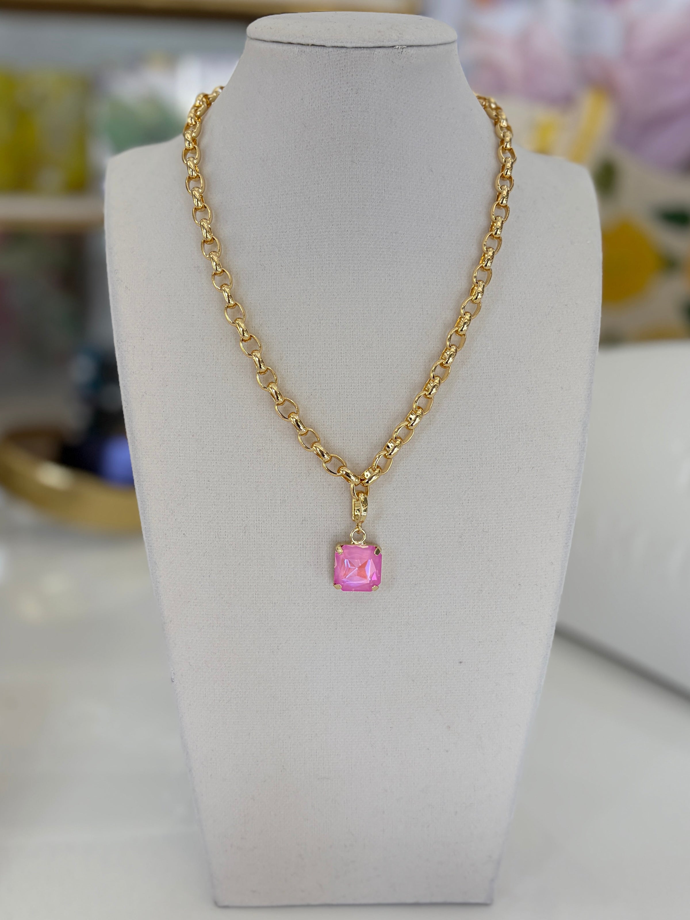 Crystal Vault Pendant Necklace - Pink