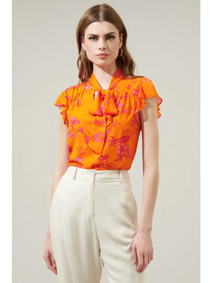 Sunrise Orange Floral Blouse