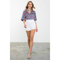 Patterned Puff Sleeve Top