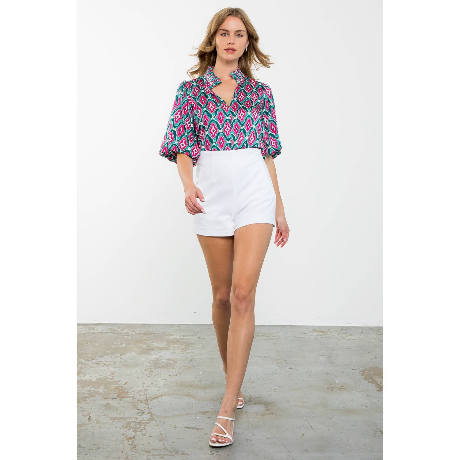 Patterned Puff Sleeve Top