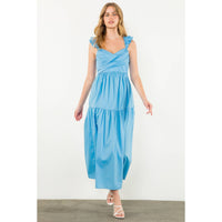 Tiered Poplin Maxi Dress - Blue