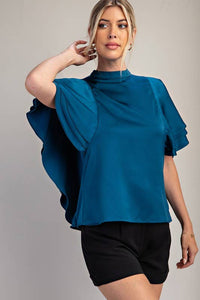 Satin Ruffle Top - Teal