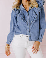 Denim Ruffle Long Sleeve Top