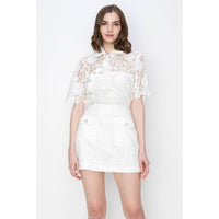 Lace Floral Crochet Mini Skirt - White