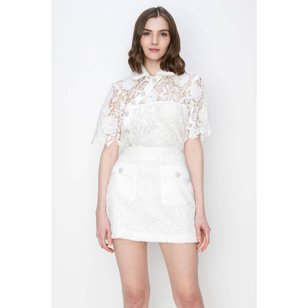 Lace Floral Crochet Mini Skirt - White