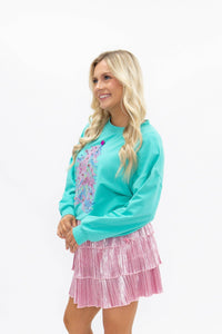 Jeweled Christmas Tree Long Sleeve - Turquoise