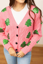 Sequin Trees Cardigan - Pink