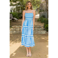 Striped Tiered Midi Dress - Blue