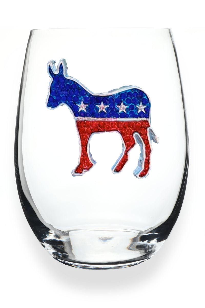 Democratic Donkey Jeweled Stemless Wine Glass