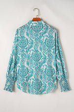 Paisley Smocked Button Up Blouse