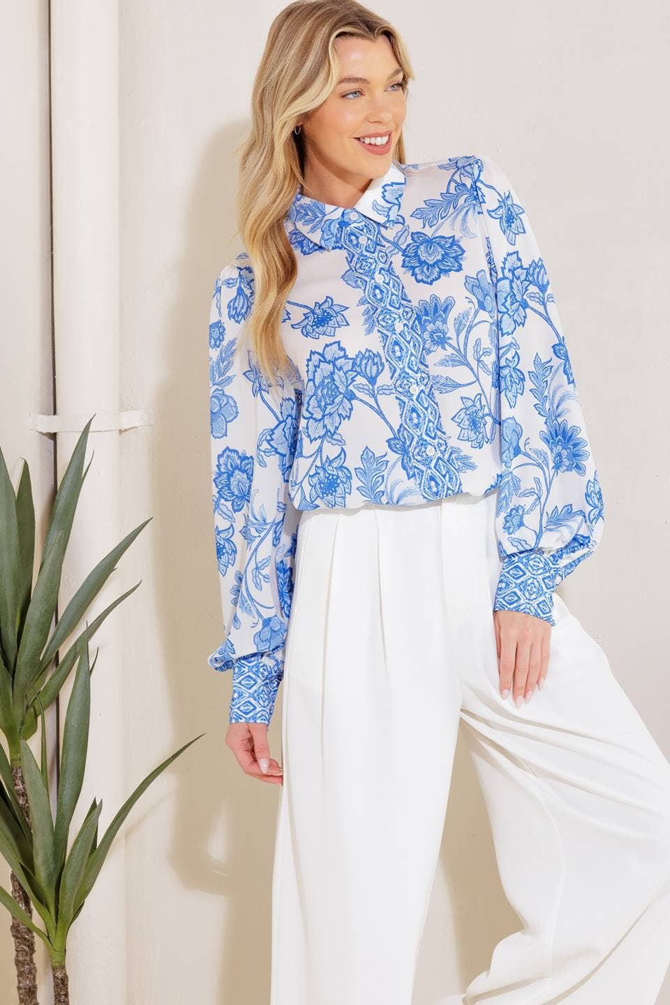 Floral Button Up louse - Blue