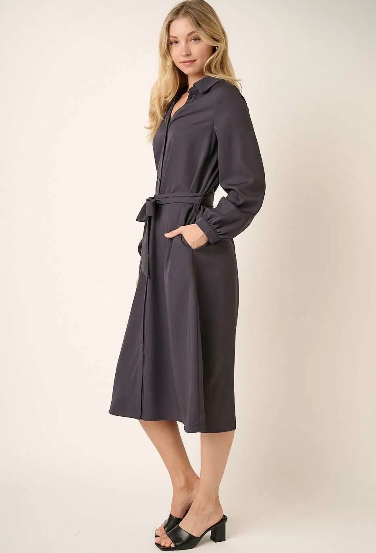 Titanium Self Tie Midi Dress