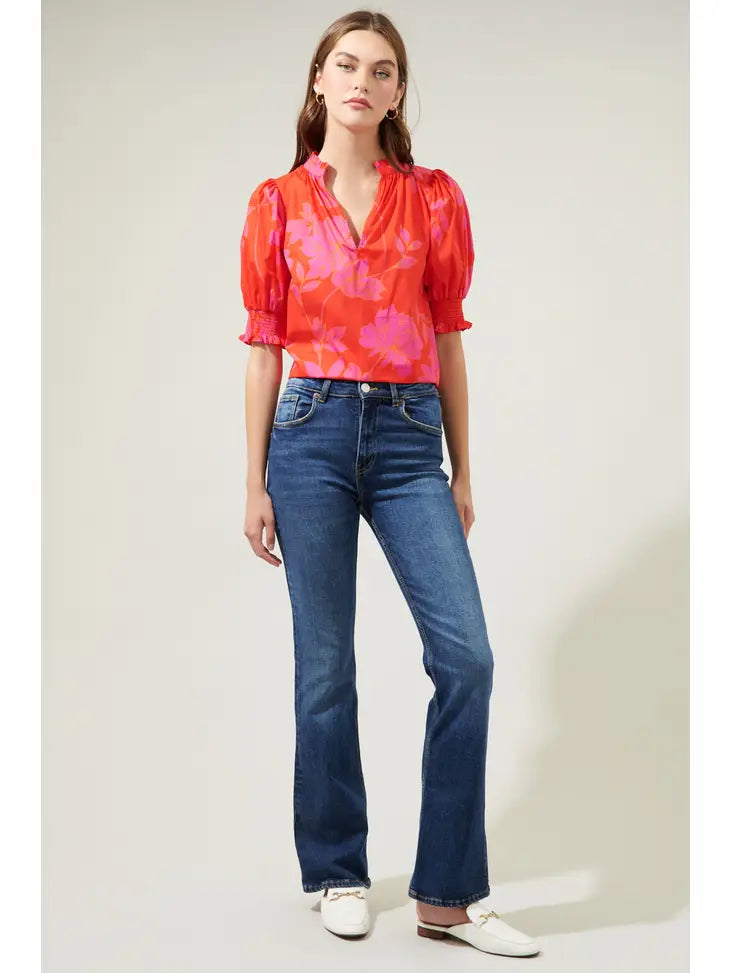 Millie Pink and Red Floral Blouse