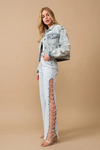 Jeweled Side Cut Jeans - Light Wash - Glam Rodeo