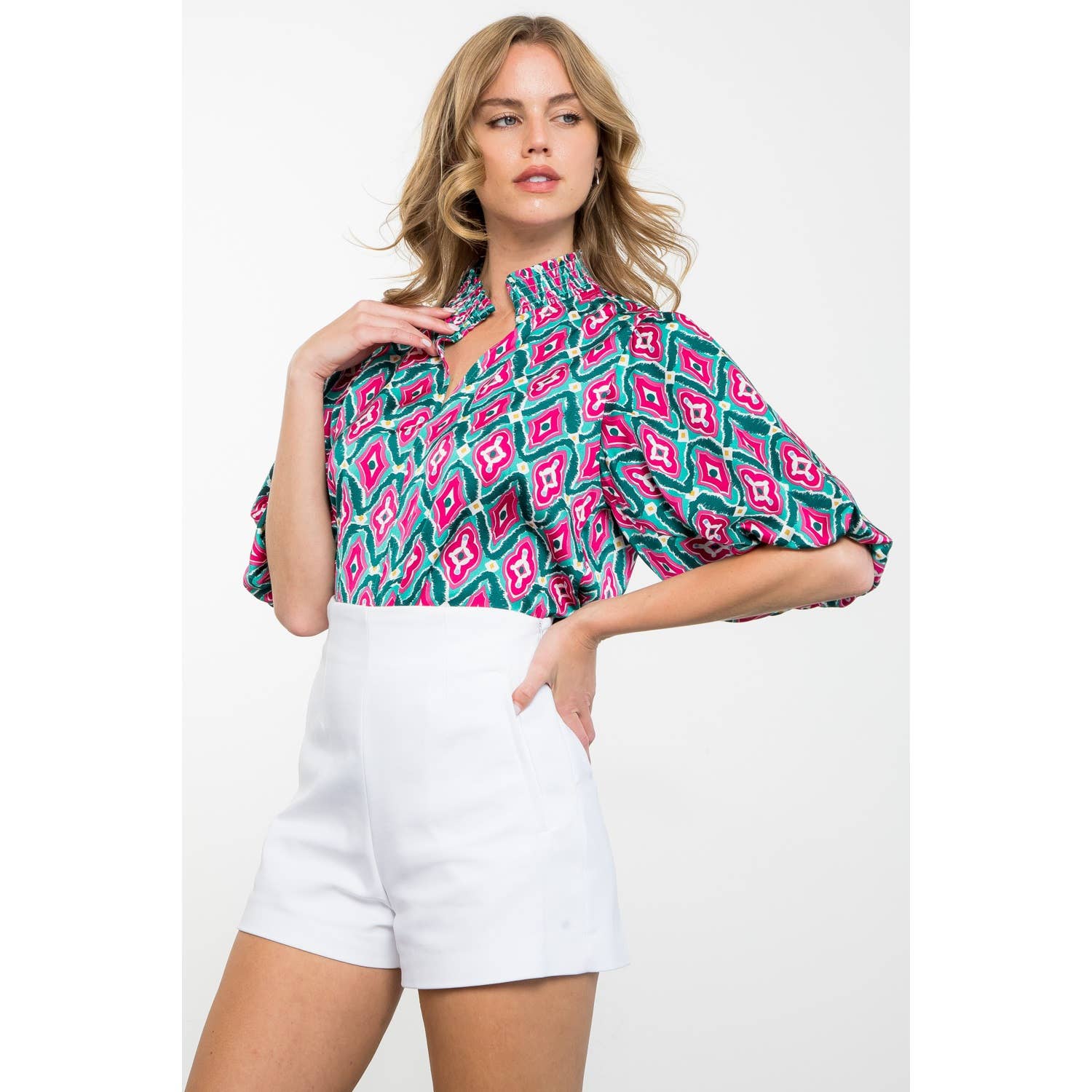 Patterned Puff Sleeve Top