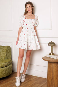 Cherry Mini Dress - White