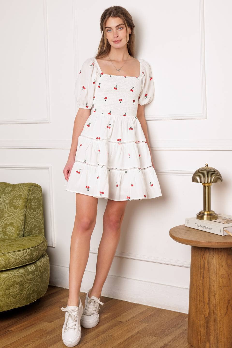 Cherry Mini Dress - White