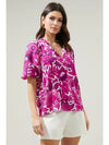 Floral Orchid Purple Puff Sleeve Blouse