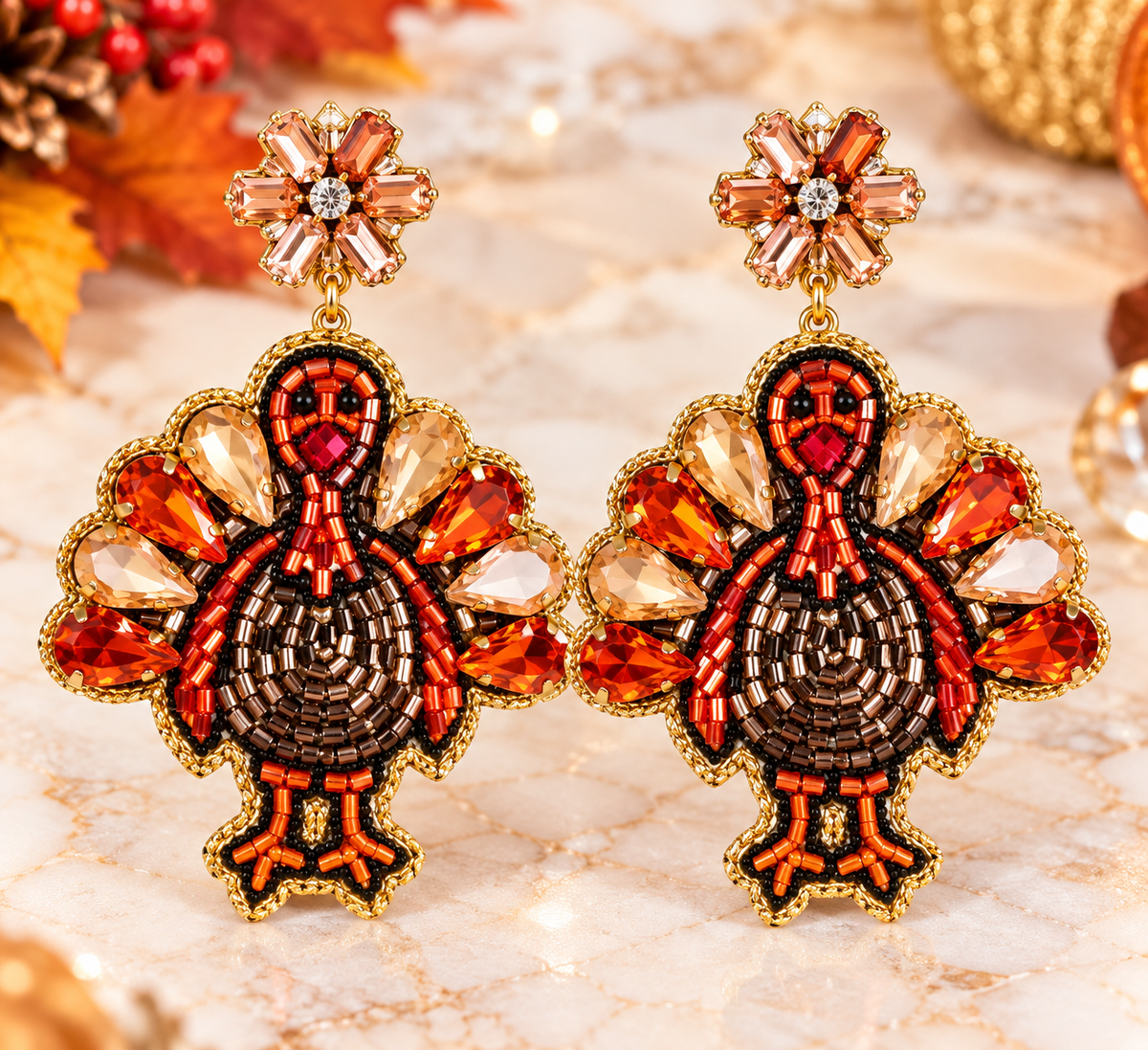 Turkey Beaded Earrings - Orange