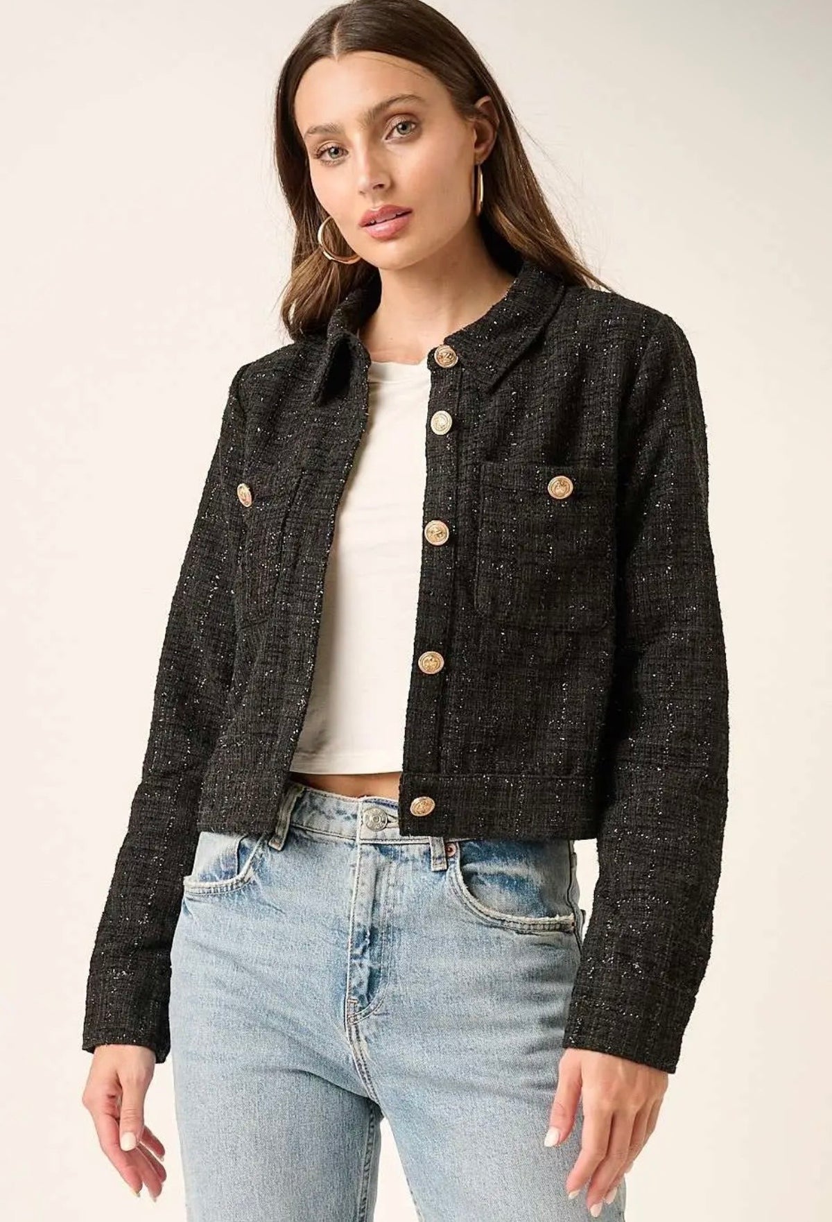 Blair Tweed Cropped Jacket - Black