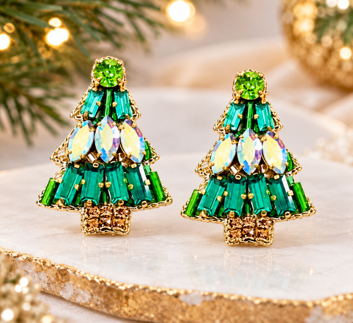 Christmas Tree Beaded Earrings - Green