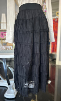 Tulle Tiered Midi Skirt - Black