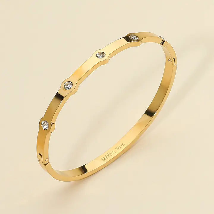 Stone Paved Cuff Bracelet - Gold
