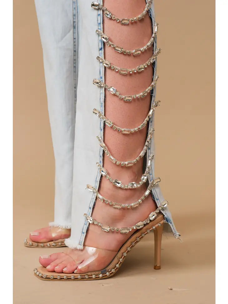 Jeweled Side Cut Jeans - Light Wash - Glam Rodeo