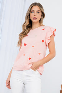 Heart Ruffle Sleeve Blouse