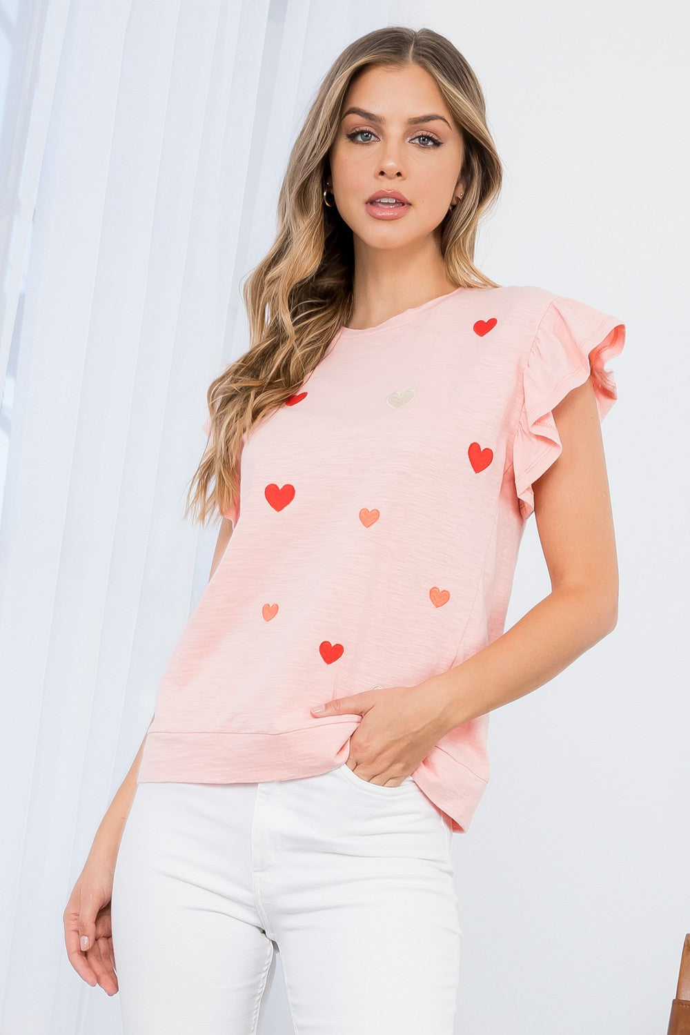 Heart Ruffle Sleeve Blouse