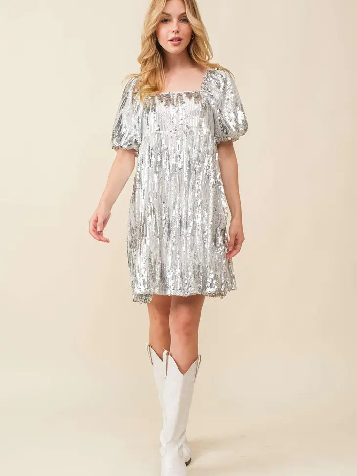 Sequin Babydoll Mini Dress