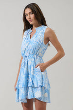 Floral Ruffle Mini Dress - Blue