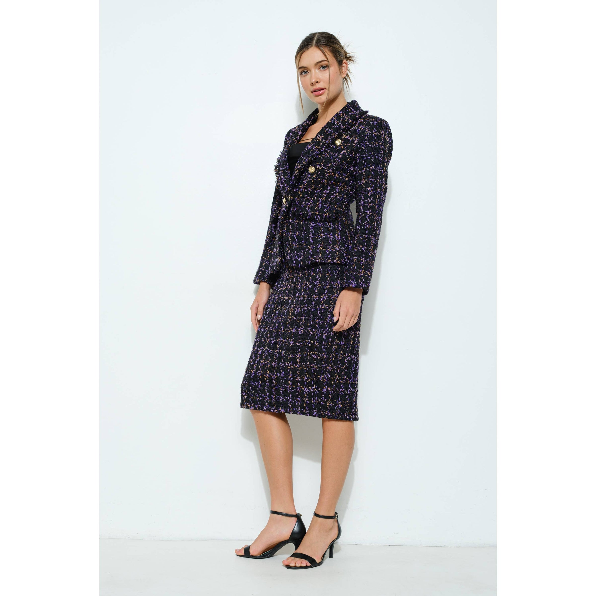 Natasha Tweed Blazer - Black/Purple
