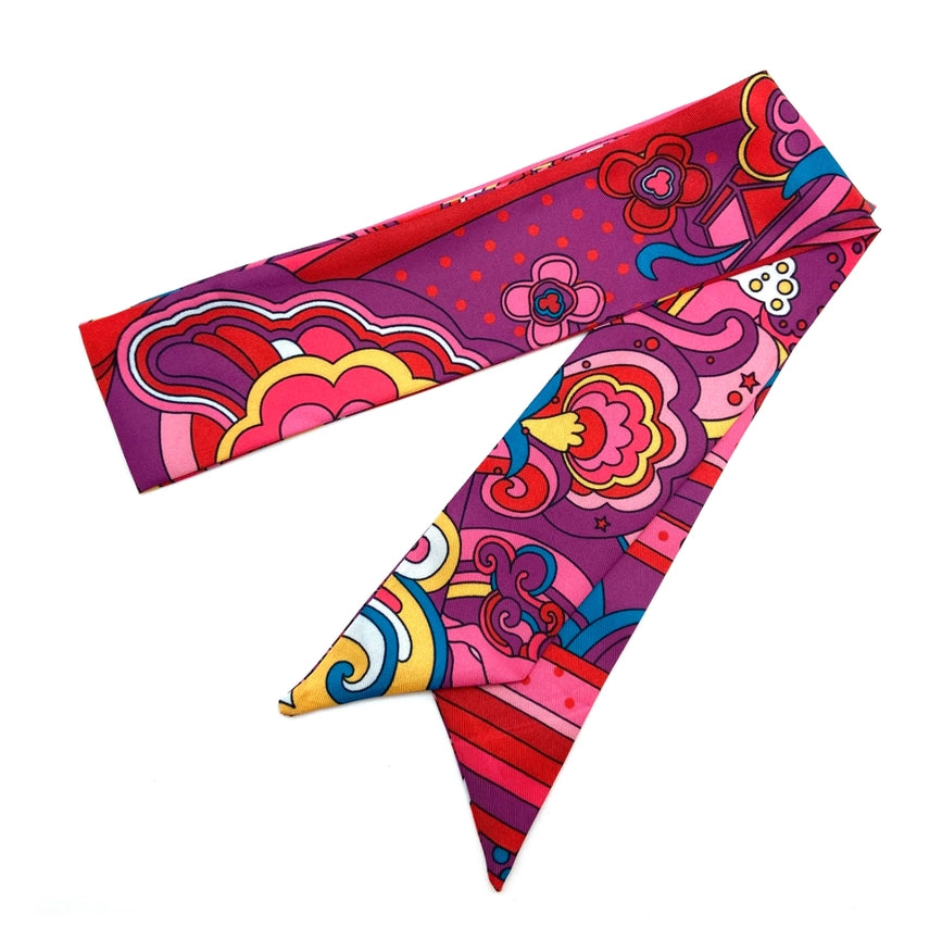 Feeling Groovy Twilly Skinny Scarf - Hot Pink & Purple