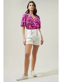 Floral Orchid Purple Puff Sleeve Blouse