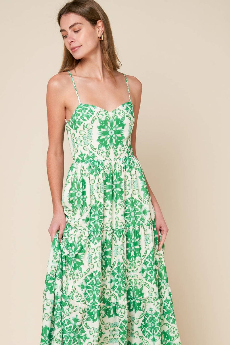 ivory green color dress 100% Cotton Ivory Green Floral Midi Dress - All Dresses