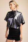 Metallic Mock Neck Top - Silver