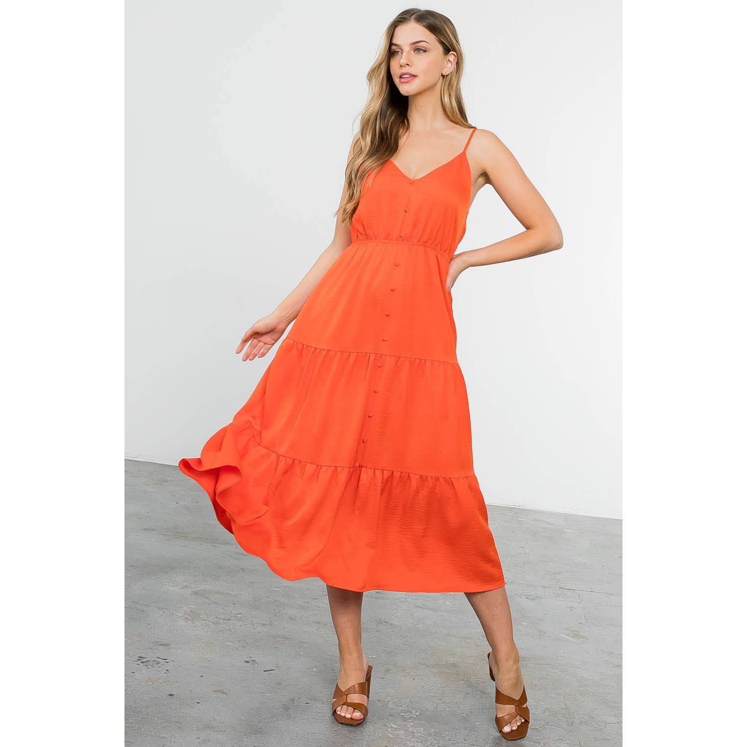 Button Up Tiered Maxi Dress - Aqua