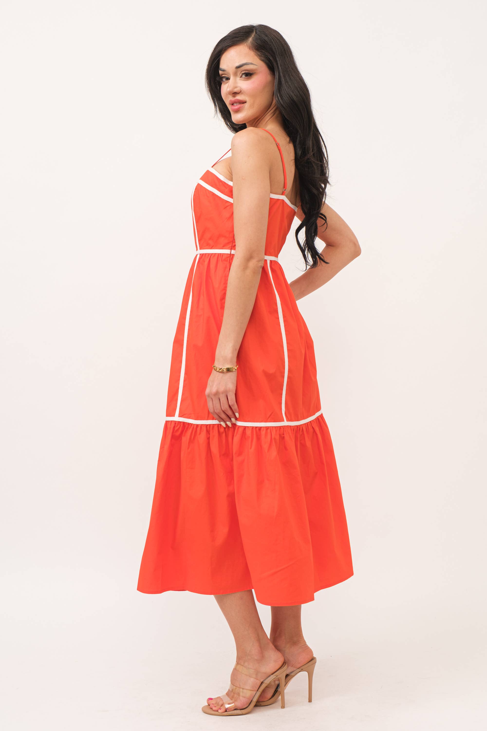 Square neckline sleeveless tiered dress