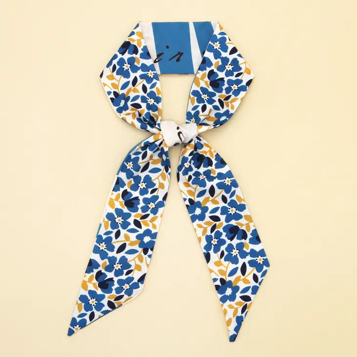 Floral Twilly Skinny Scarf - Blue/Orange