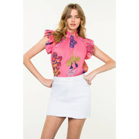 Flutter Sleeve Floral Top - Pink