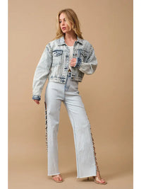 Jeweled Side Cut Jeans - Light Wash - Glam Rodeo
