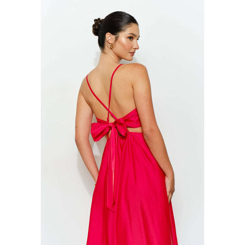 Elaine Satin Midi Dress - Red