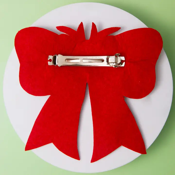 Christmas Beaded Bow Barrette - Reindeer