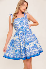 Printed Woven Mini Dress - Blue/Ivory
