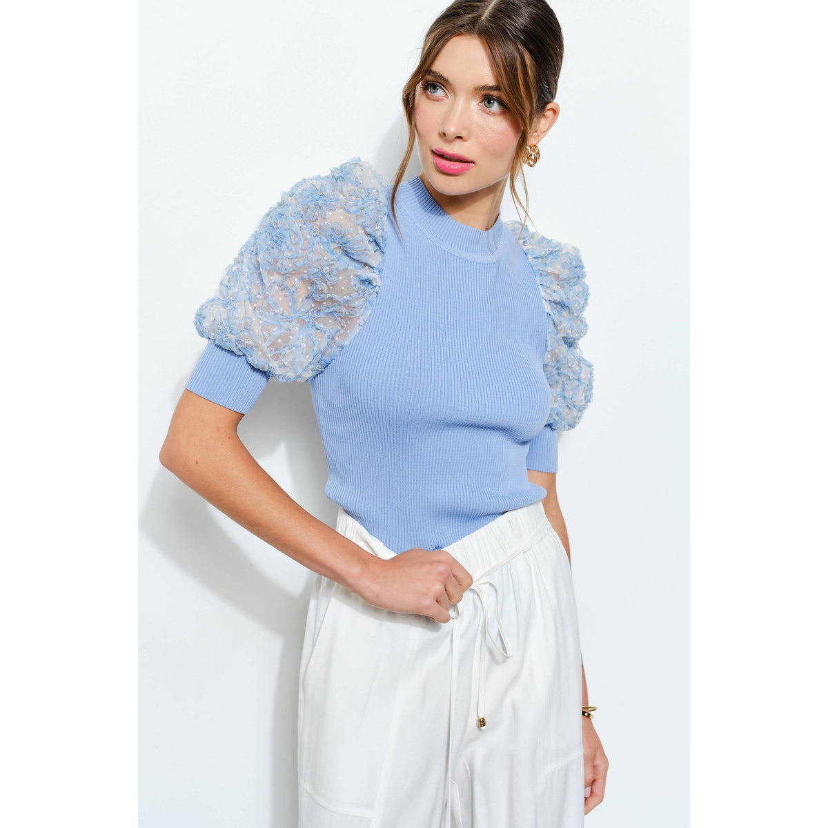 Floral Puff Sleeve Top - Blue